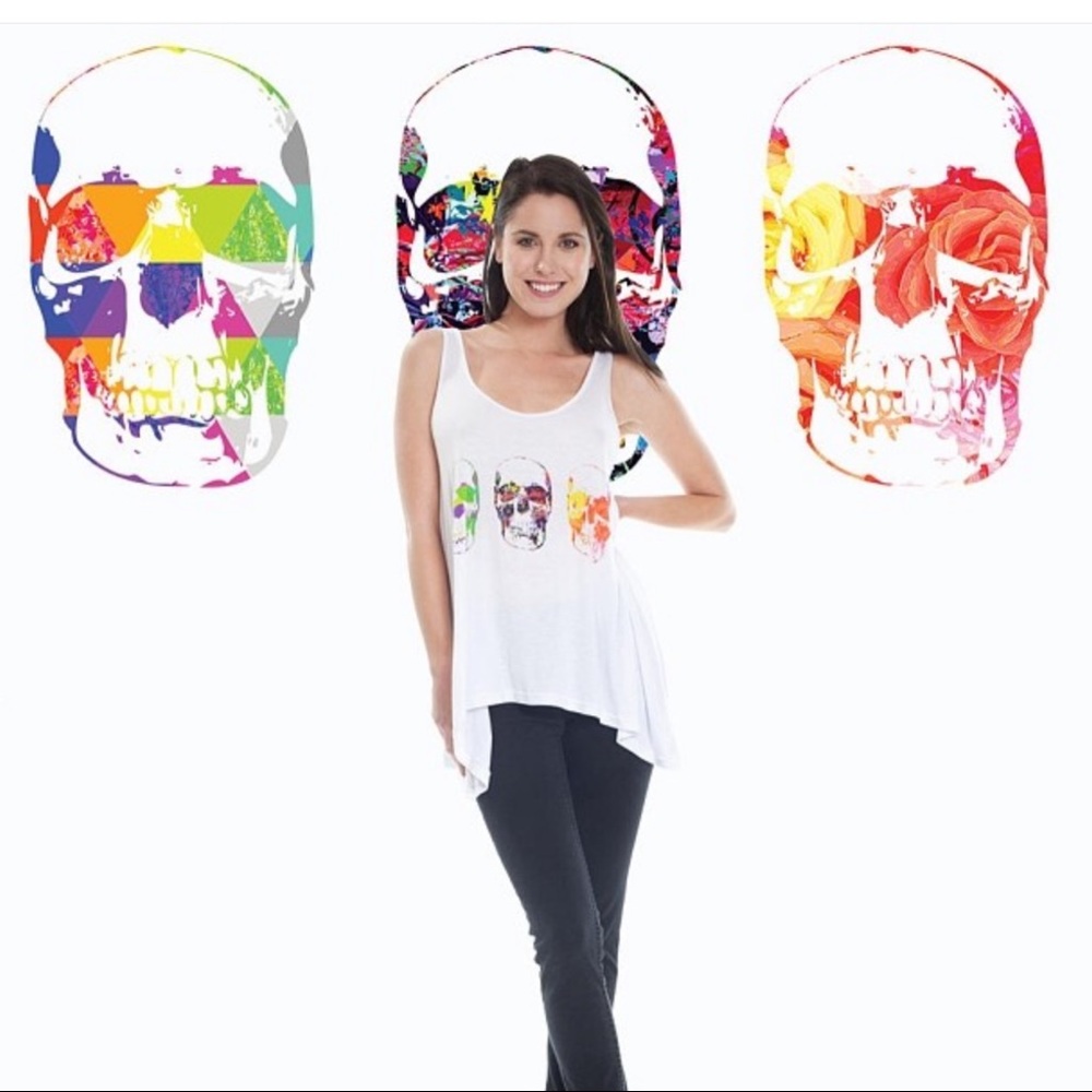 HP Erica Ray LA Rainbow Skulls Tank Top Gray Small